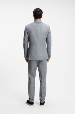 Slim-fit blazer in checked virgin wool, Light Blue