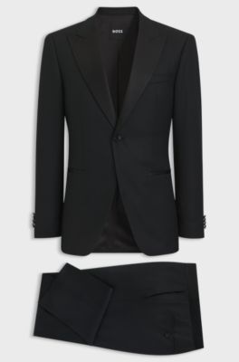 Slim-fit suit in Italian stretch virgin wool, Black