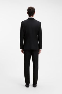 Slim-fit suit in Italian stretch virgin wool, Black