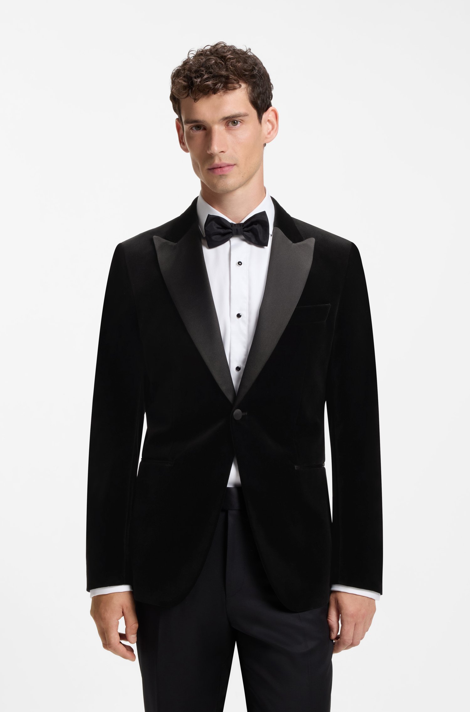 Boss Slim-fit tuxedo jacket in cotton velvet jackor herr