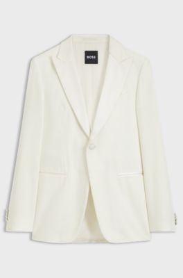 Slim-fit tuxedo jacket in cotton velvet, Natural
