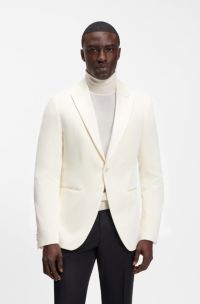 Slim-fit tuxedo jacket in cotton velvet, Natural