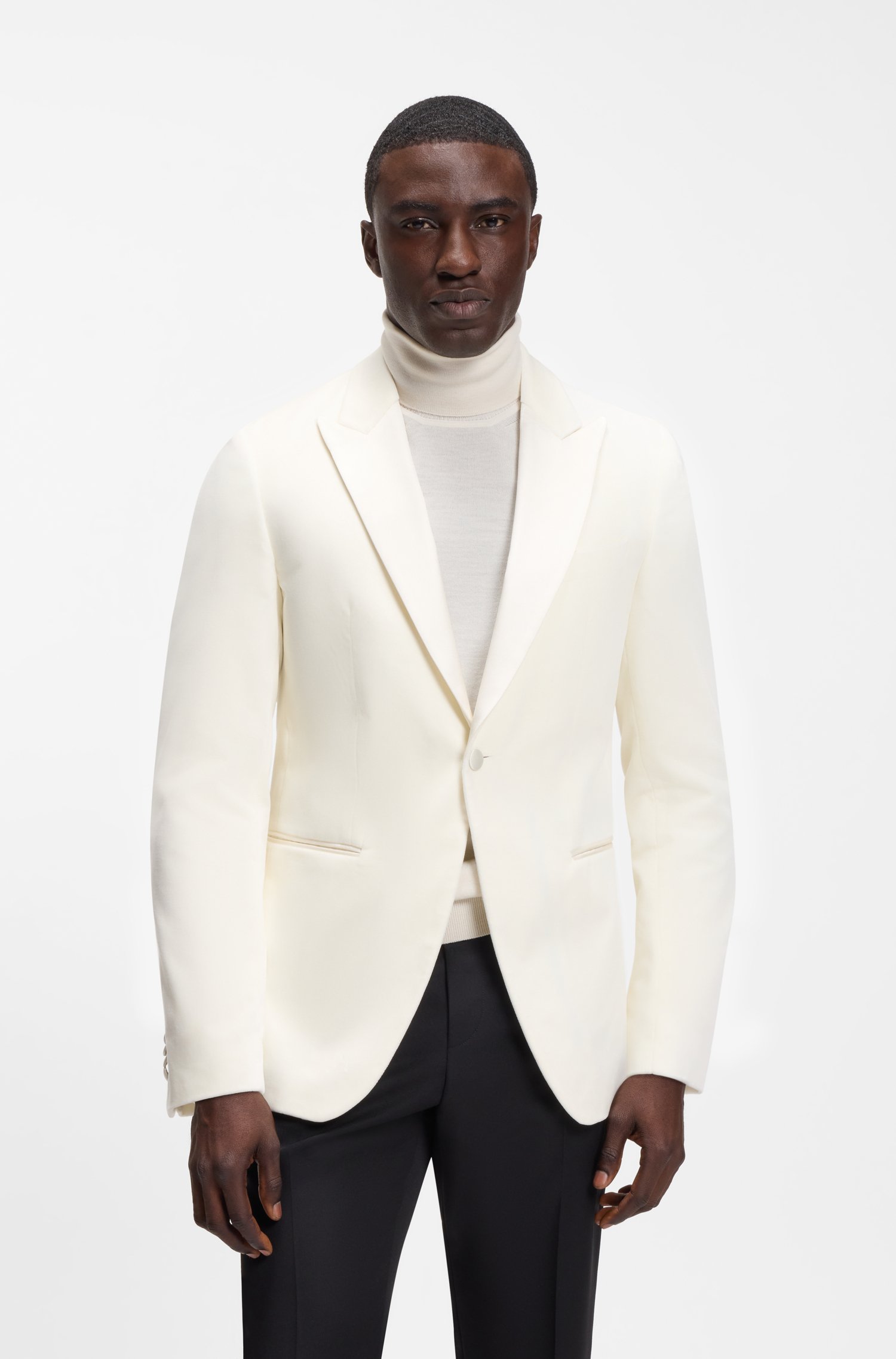 Boss Slim-fit tuxedo jacket in cotton velvet jackor herr