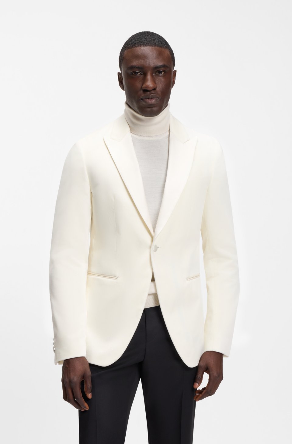 Slim-fit tuxedo jacket in cotton velvet