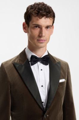 Slim-fit tuxedo jacket in cotton velvet, Dark Brown