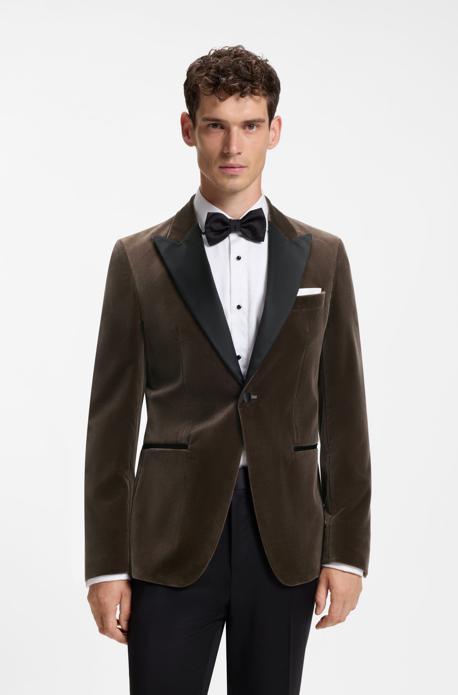 Boss Slim-fit tuxedo jacket in cotton velvet jackor herr
