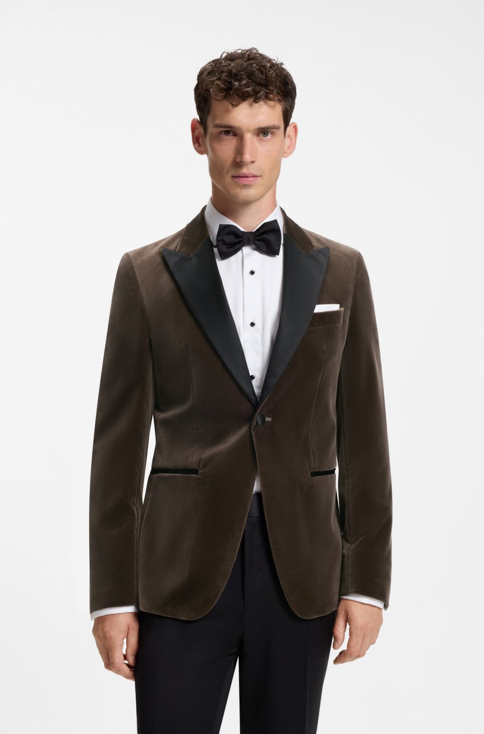 Slim-fit tuxedo jacket in cotton velvet