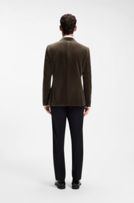Slim-fit tuxedo jacket in cotton velvet, Dark Brown