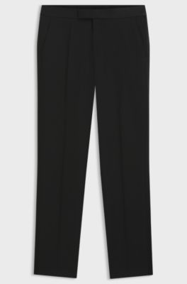 Slim-fit tuxedo trousers in virgin wool, Black