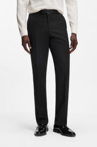 Slim-fit tuxedo trousers in virgin wool, Black