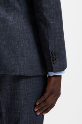 Regular-fit suit jacket in a patterned wool blend, Dark Blue