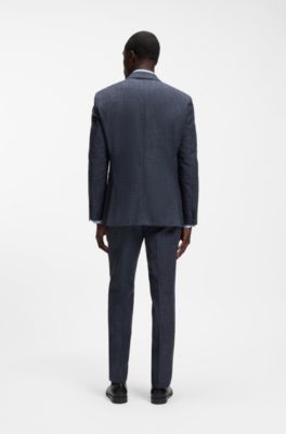 Regular-fit suit jacket in a patterned wool blend, Dark Blue