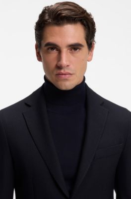 Slim-fit jacket in virgin wool, Dark Blue