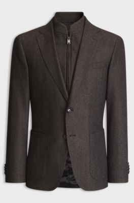 Slim-fit jacket with zip-up inner, Dark Brown
