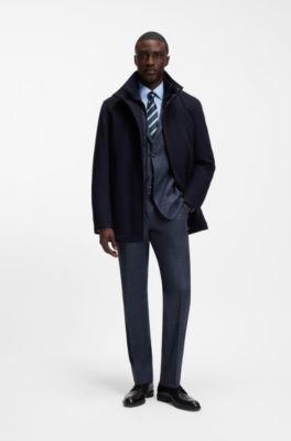 Regular-fit trousers in a patterned wool blend, Dark Blue