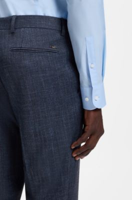 Regular-fit trousers in a patterned wool blend, Dark Blue