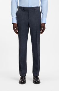 Regular-fit trousers in a patterned wool blend, Dark Blue