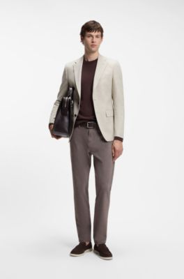 Patterned slim-fit blazer in a wool-cashmere blend, Light Brown