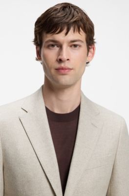 Patterned slim-fit blazer in a wool-cashmere blend, Light Brown