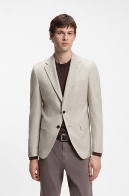 Patterned slim-fit blazer in a wool-cashmere blend, Light Brown