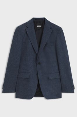 Patterned slim-fit blazer in a wool-cashmere blend, Dark Blue