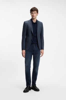 Patterned slim-fit blazer in a wool-cashmere blend, Dark Blue