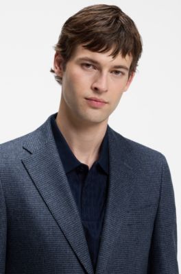 Patterned slim-fit blazer in a wool-cashmere blend, Dark Blue