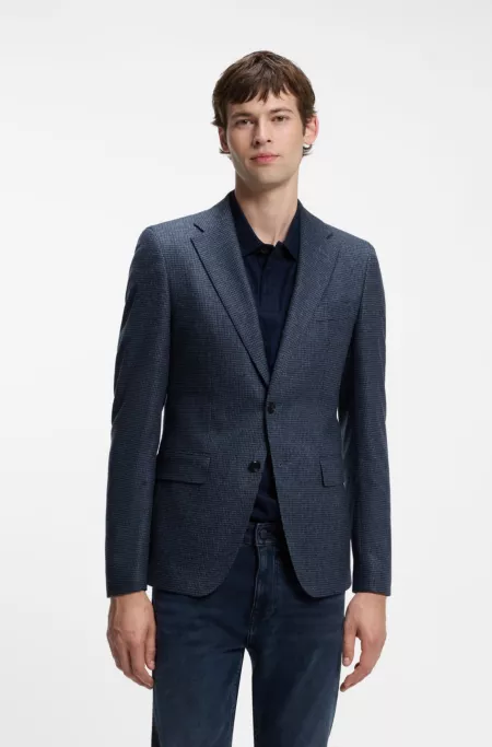 Patterned slim-fit blazer in a wool-cashmere blend