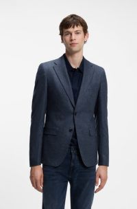 Patterned slim-fit blazer in a wool-cashmere blend, Dark Blue