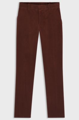 Tapered-fit trousers in stretch corduroy, Brown