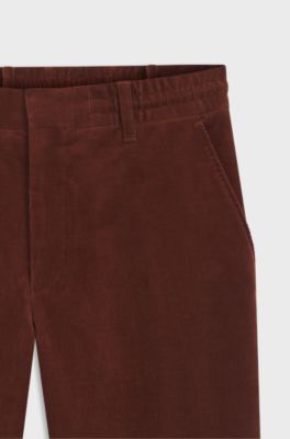 Tapered-fit trousers in stretch corduroy, Brown