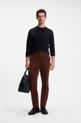 Tapered-fit trousers in stretch corduroy, Brown