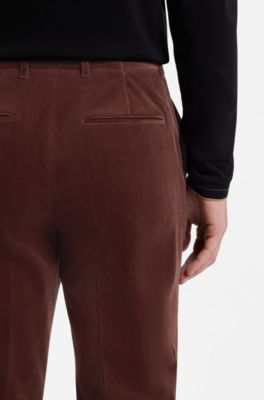 Tapered-fit trousers in stretch corduroy, Brown