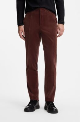Tapered-fit trousers in stretch corduroy, Brown