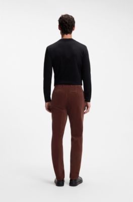 Tapered-fit trousers in stretch corduroy, Brown