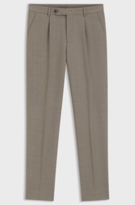 Pleated relaxed-fit trousers in virgin wool, Light Brown