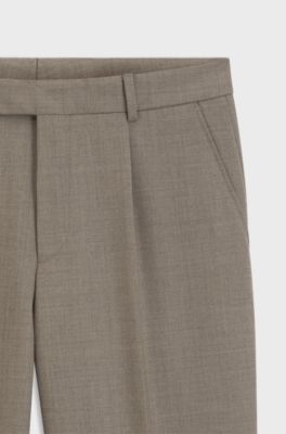 Pleated relaxed-fit trousers in virgin wool, Light Brown