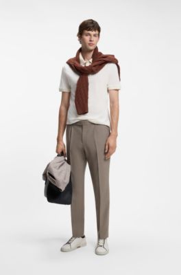 Pleated relaxed-fit trousers in virgin wool, Light Brown