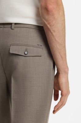 Pleated relaxed-fit trousers in virgin wool, Light Brown