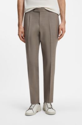 Pleated relaxed-fit trousers in virgin wool, Light Brown