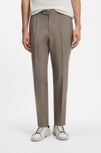 Pleated relaxed-fit trousers in virgin wool, Light Brown