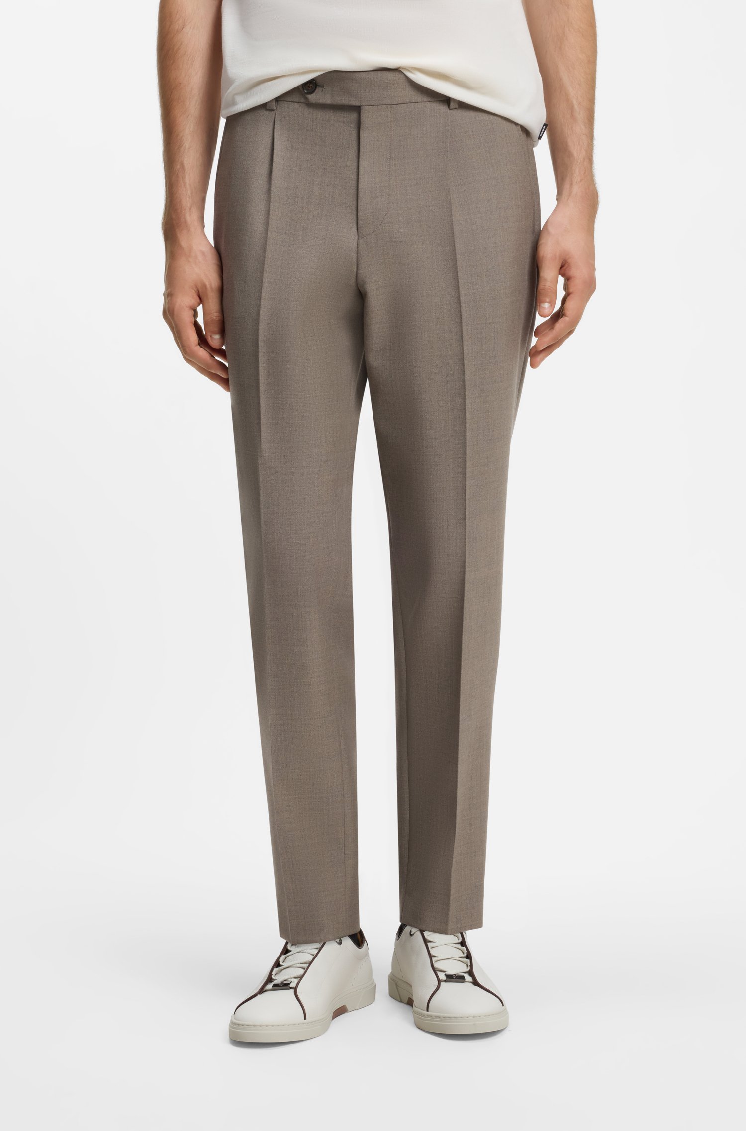 Boss Pleated relaxed-fit trousers in virgin wool byxor herr