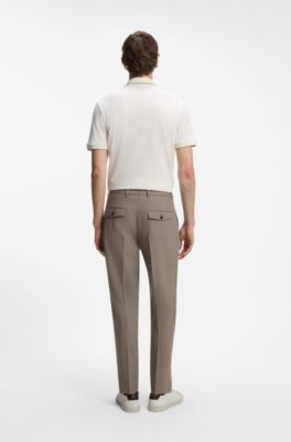 Pleated relaxed-fit trousers in virgin wool, Light Brown