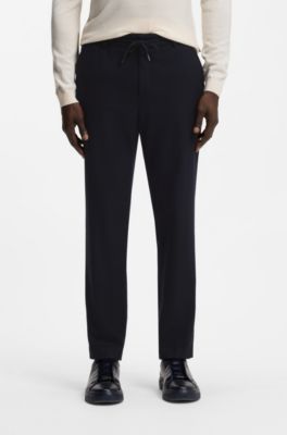 Tapered-fit performance trousers in virgin wool, Dark Blue