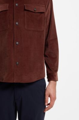 Relaxed-fit blazer in micro-pattern stretch cotton, Brown