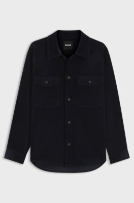 Relaxed-fit blazer in micro-pattern stretch cotton, Dark Blue