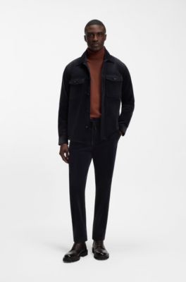 Relaxed-fit blazer in micro-pattern stretch cotton, Dark Blue