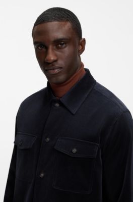 Relaxed-fit blazer in micro-pattern stretch cotton, Dark Blue