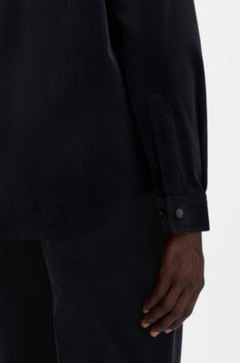 Relaxed-fit blazer in micro-pattern stretch cotton, Dark Blue
