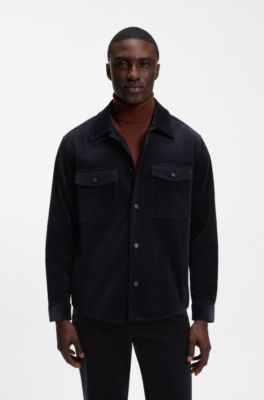 Sobrecamisa relaxed fit en pana el&aacute;stica, Azul oscuro